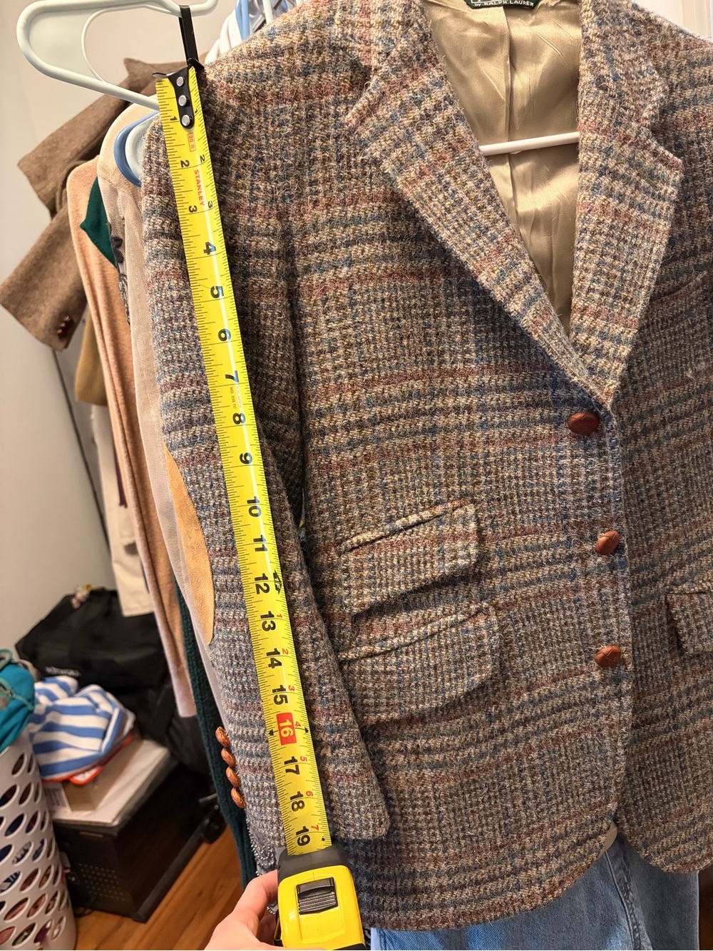 Vintage Polo by Ralph Lauren Plaid Wool Blend Hacker Blazer in Brown Multi - Picture 6 of 8